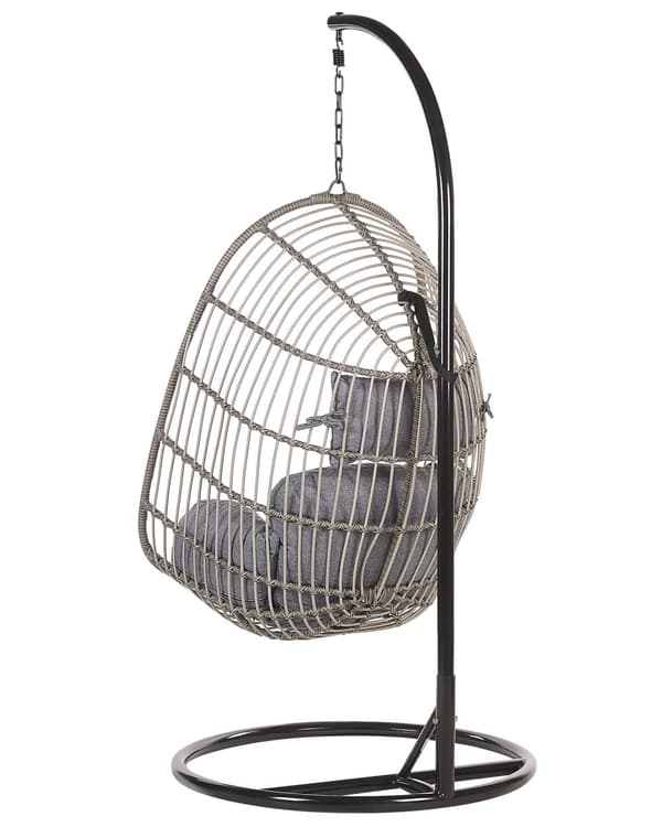 Hængestol Grå Rattan Hængegynge Sort Metalstel Boho-stil