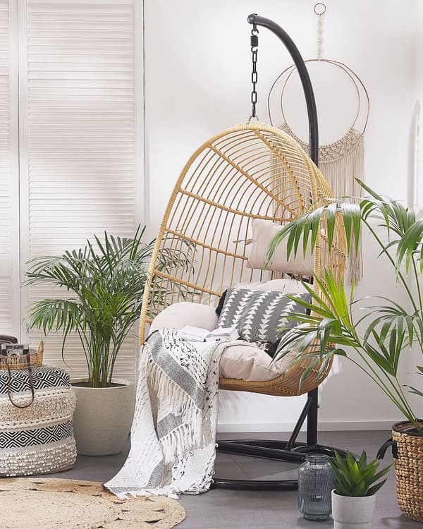 Hængestol Beige Rattan Hængegynge Sort Metalstel Boho-stil