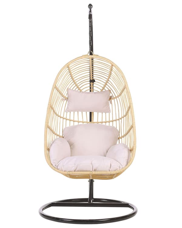 Hængestol Beige Rattan Hængegynge Sort Metalstel Boho-stil