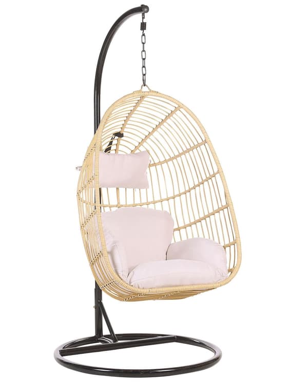 Hængestol Beige Rattan Hængegynge Sort Metalstel Boho-stil