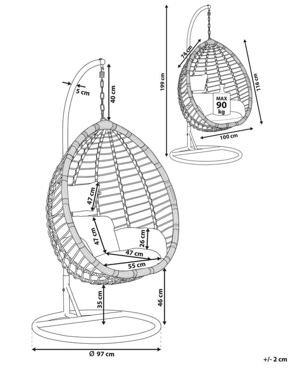 Hængestol grå rattan Hængegynge sort metalstel boho stil