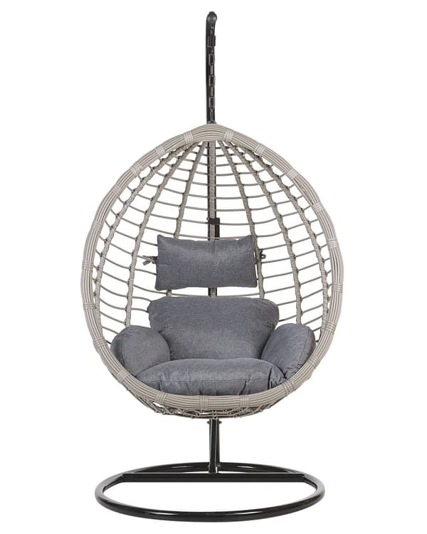 Hængestol grå rattan Hængegynge sort metalstel boho stil