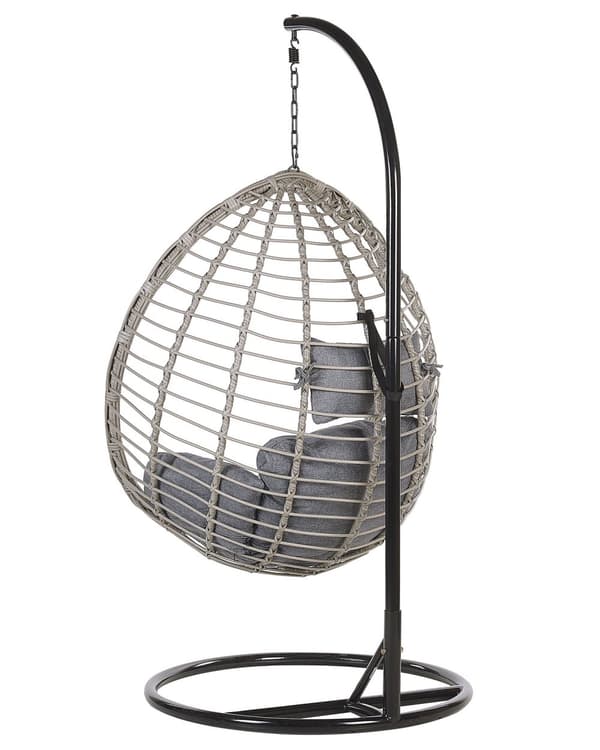 Hængestol grå rattan Hængegynge sort metalstel boho stil