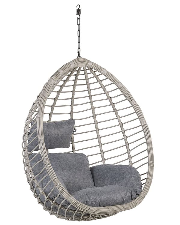 Hængestol grå rattan Hængegynge sort metalstel boho stil