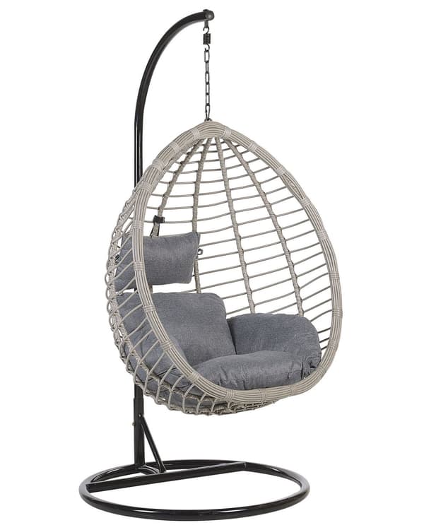 Hængestol grå rattan Hængegynge sort metalstel boho stil