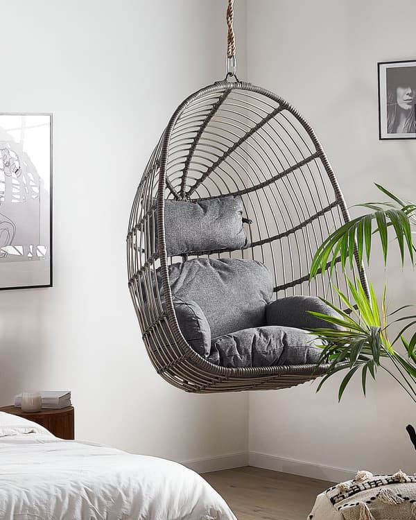 Hængende Lænestol Grå Rattan Hængegynge med Hynder Boho-stil