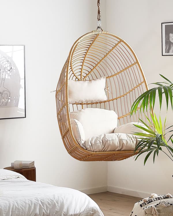 Hængende Lænestol Beige Rattan Hængegynge med Hynder Boho-stil