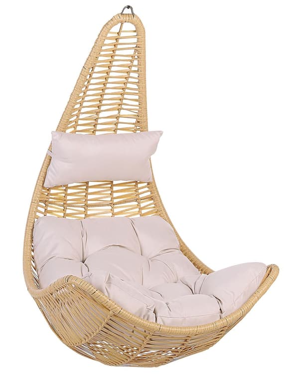 Hængestol Beige PE rattan gynge æggeformet Loftmonteret flet Rustik Boho Stil