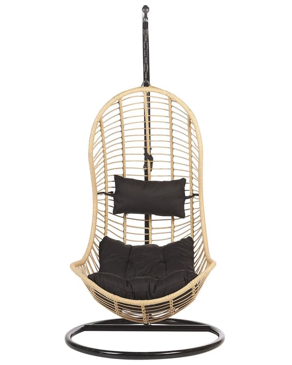 Hængestol Beige Rattan ø 100 x 200 cm Hængegynge Kurv med Puder Hynder og Stativ Boho Børneværelse Tilbehør til Udendørs Terrasse Have Dekor