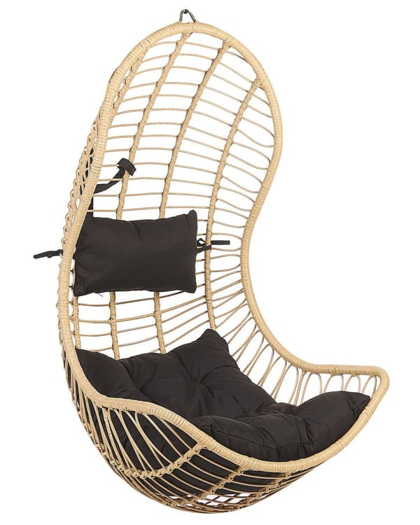 Hængestol Beige Rattan ø 100 x 200 cm Hængegynge Kurv med Puder Hynder og Stativ Boho Børneværelse Tilbehør til Udendørs Terrasse Have Dekor