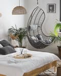 Miniatyrbillede 2 af 5: Hængestol Beige Rattan ø 80 x 140 cm Hængegynge Kurv med Puder Hynder Ophæng Boho Børneværelse Tilbehør til Udendørs Terrasse Have Dekor