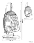 Miniatyrbillede 3 af 11: Hængestol Beige Natur Polyester og Metal 102 x 200 cm Oval Æg Kurv Ophæng Stativ Hynder Indendørs Udendørs til Haven Terrasse Indretning