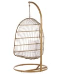 Miniatyrbillede 6 af 11: Hængestol Beige Natur Polyester og Metal 102 x 200 cm Oval Æg Kurv Ophæng Stativ Hynder Indendørs Udendørs til Haven Terrasse Indretning