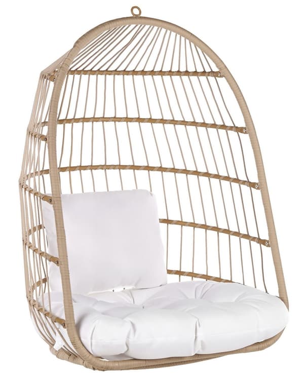 Hængestol Beige Natur Polyester og Metal 102 x 200 cm Oval Æg Kurv Ophæng Stativ Hynder Indendørs Udendørs til Haven Terrasse Indretning