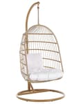 Miniatyrbillede 1 af 11: Hængestol Beige Natur Polyester og Metal 102 x 200 cm Oval Æg Kurv Ophæng Stativ Hynder Indendørs Udendørs til Haven Terrasse Indretning