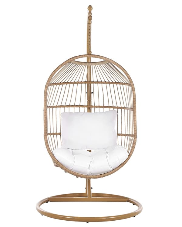 Hængende Æg Stol Beige Reb Sæde Metal Stand Blød Pude Boho Rustik
