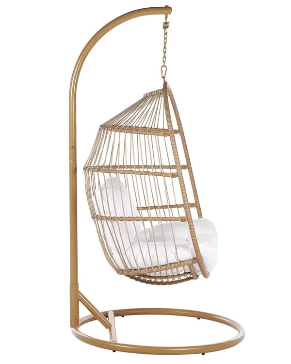 Hængende Æg Stol Beige Reb Sæde Metal Stand Blød Pude Boho Rustik