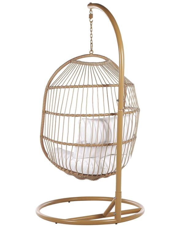 Hængende Æg Stol Beige Reb Sæde Metal Stand Blød Pude Boho Rustik
