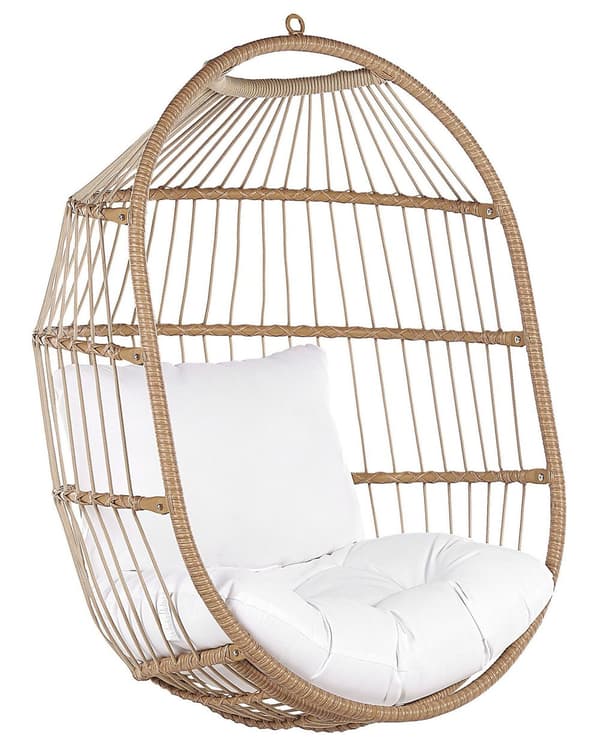 Hængende Æg Stol Beige Reb Sæde Metal Stand Blød Pude Boho Rustik