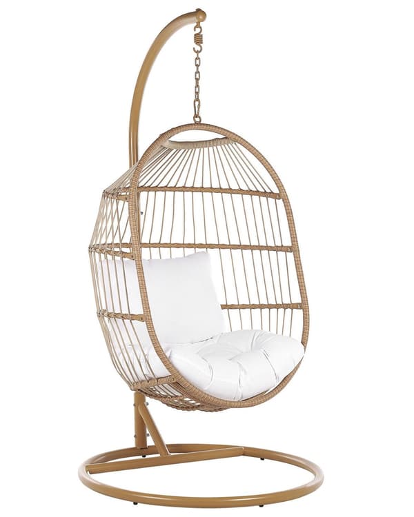 Hængende Æg Stol Beige Reb Sæde Metal Stand Blød Pude Boho Rustik