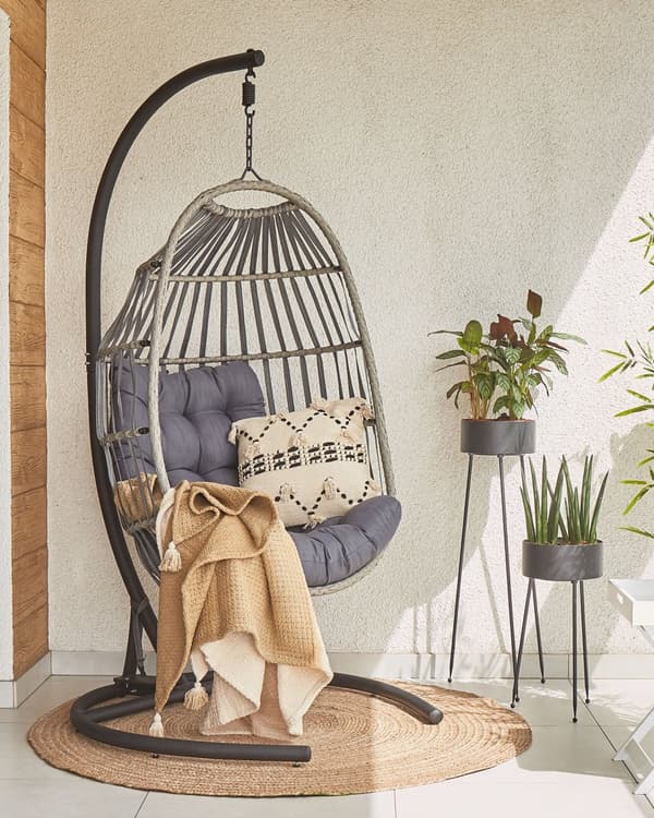 Hængestol PE Rattan Mørkegrå Udendørs Indendørs Patio med Stand Moderne Gyngestol