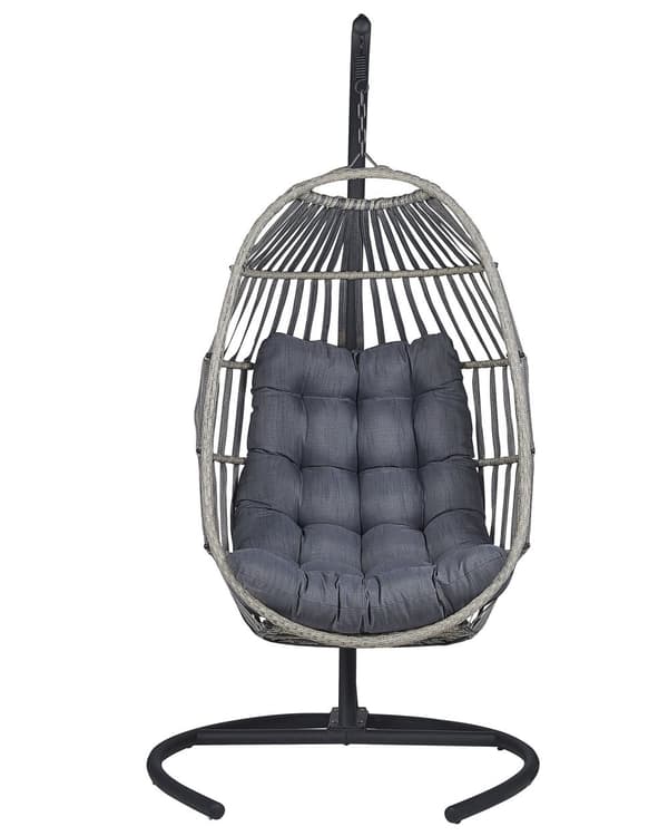 Hængestol PE Rattan Mørkegrå Udendørs Indendørs Patio med Stand Moderne Gyngestol