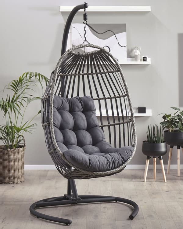 Hængestol PE Rattan Mørkegrå Udendørs Indendørs Patio med Stand Moderne Gyngestol