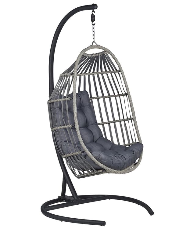 Riipputuoli tummanharmaa polyrottinkinen 105 x 105 x 198 cm metallisella jalustalla