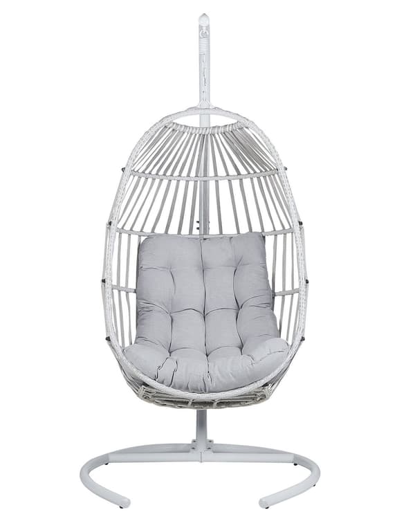 Riipputuoli vaaleanharmaa polyrottinkinen 105 x 105 x 198 cm metallisella jalustalla