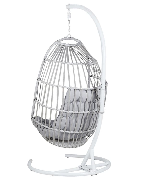 Riipputuoli vaaleanharmaa polyrottinkinen 105 x 105 x 198 cm metallisella jalustalla