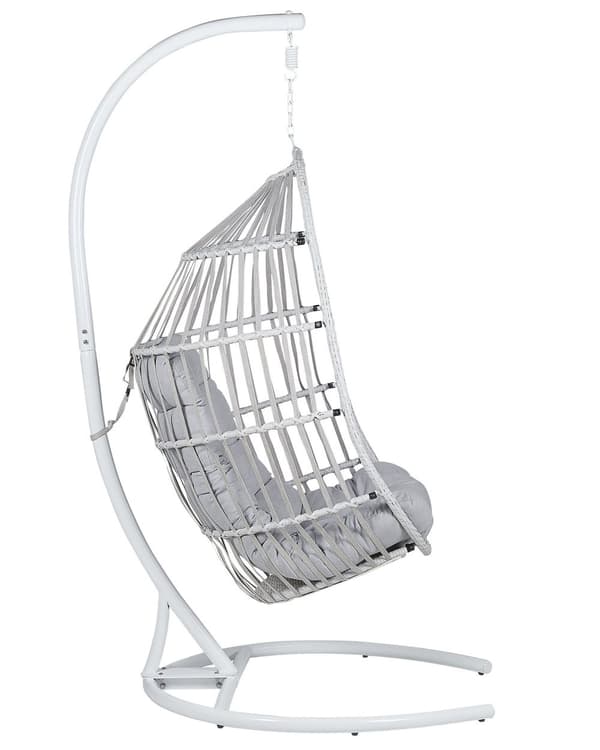 Riipputuoli vaaleanharmaa polyrottinkinen 105 x 105 x 198 cm metallisella jalustalla