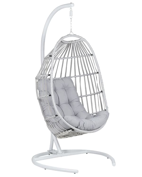 Riipputuoli vaaleanharmaa polyrottinkinen 105 x 105 x 198 cm metallisella jalustalla