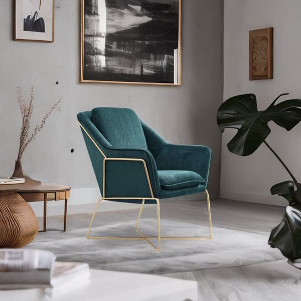 Design lænestol Selena - Smaragdgrøn med guldramme