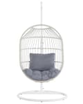 Pikkukuva 4 / 11: Riipputuoli valkoinen polyrottinkia teräsjalustalla 102 x 102 x 200 cm harmaa pehmuste boho tyyli