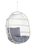 Pikkukuva 7 / 11: Riipputuoli valkoinen polyrottinkia teräsjalustalla 102 x 102 x 200 cm harmaa pehmuste boho tyyli