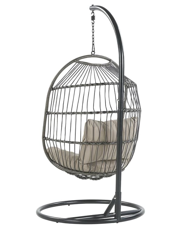 Riipputuoli musta polyrottinkia teräsjalustalla 102 x 102 x 200 cm beige pehmuste boho tyyli