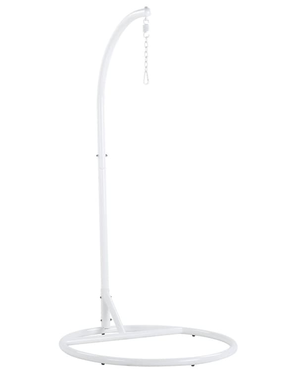 Hængestol Hvid Metal og Grå Polyester 102 x 200 cm Oval Æg Kurv Ophæng med Stativ Hynder Indendørs Udendørs til Haven Terrasse Indretning
