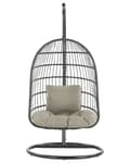 Miniatyrbillede 4 af 11: Hængestol Sort Grå Metal og Brungrå Polyester 102 x 200 cm Oval Æg Kurv Ophæng Stativ Hynder Indendørs Udendørs til Haven Terrasse Indretning