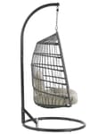 Miniatyrbillede 5 af 11: Hængestol Sort Grå Metal og Brungrå Polyester 102 x 200 cm Oval Æg Kurv Ophæng Stativ Hynder Indendørs Udendørs til Haven Terrasse Indretning