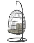 Miniatyrbillede 6 af 11: Hængestol Sort Grå Metal og Brungrå Polyester 102 x 200 cm Oval Æg Kurv Ophæng Stativ Hynder Indendørs Udendørs til Haven Terrasse Indretning