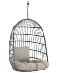 Miniatyrbillede 7 af 11: Hængestol Sort Grå Metal og Brungrå Polyester 102 x 200 cm Oval Æg Kurv Ophæng Stativ Hynder Indendørs Udendørs til Haven Terrasse Indretning