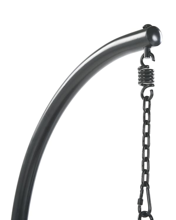 Hængestol Sort Grå Metal og Brungrå Polyester 102 x 200 cm Oval Æg Kurv Ophæng Stativ Hynder Indendørs Udendørs til Haven Terrasse Indretning