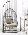 Miniatyrbillede 2 af 11: Hængestol Sort Grå Metal og Brungrå Polyester 102 x 200 cm Oval Æg Kurv Ophæng Stativ Hynder Indendørs Udendørs til Haven Terrasse Indretning