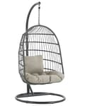 Miniatyrbillede 1 af 11: Hængestol Sort Grå Metal og Brungrå Polyester 102 x 200 cm Oval Æg Kurv Ophæng Stativ Hynder Indendørs Udendørs til Haven Terrasse Indretning
