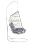 Miniatyrbillede 5 af 11: Hængende Æg Stol Beige Reb Sæde Metal Stand Blød Pude Boho Rustik