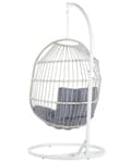 Miniatyrbillede 6 af 11: Hængende Æg Stol Beige Reb Sæde Metal Stand Blød Pude Boho Rustik