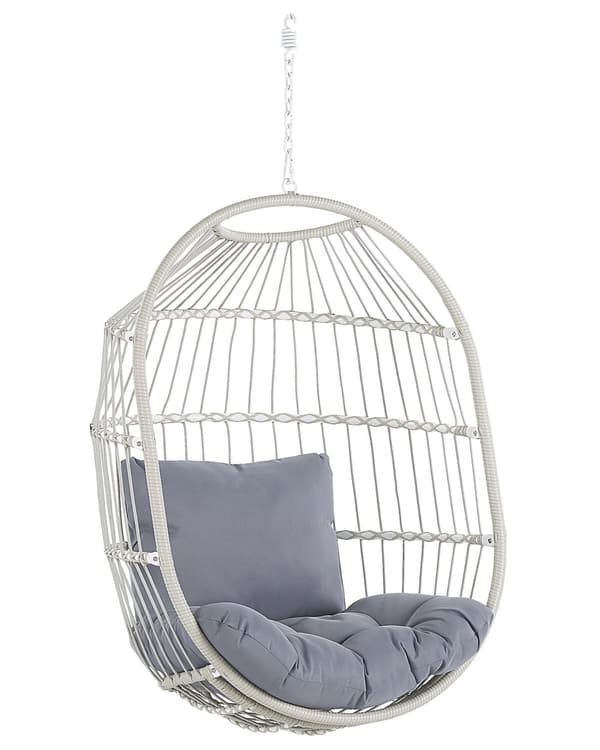 Hængende Æg Stol Beige Reb Sæde Metal Stand Blød Pude Boho Rustik