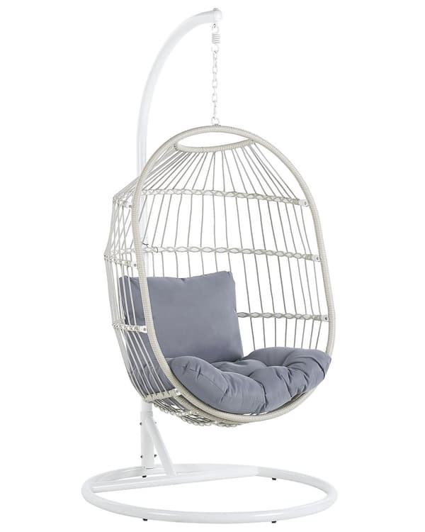 Hængende Æg Stol Beige Reb Sæde Metal Stand Blød Pude Boho Rustik