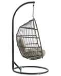 Miniatyrbillede 5 af 11: Hængende Æg Stol Beige Reb Sæde Metal Stand Blød Pude Boho Rustik