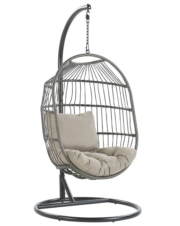 Hængende Æg Stol Beige Reb Sæde Metal Stand Blød Pude Boho Rustik